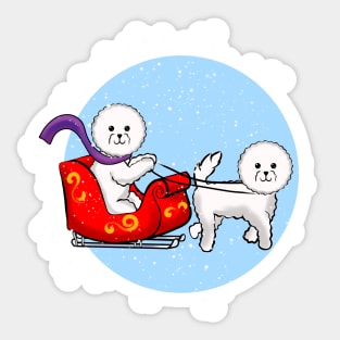 Christmas Bichon Sleigh Ride Sticker